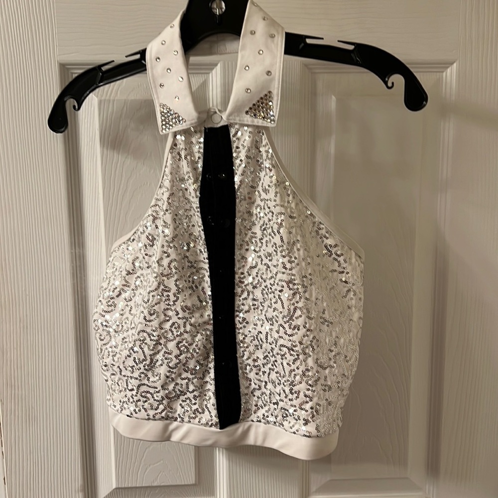 Silver sequined dance halter top